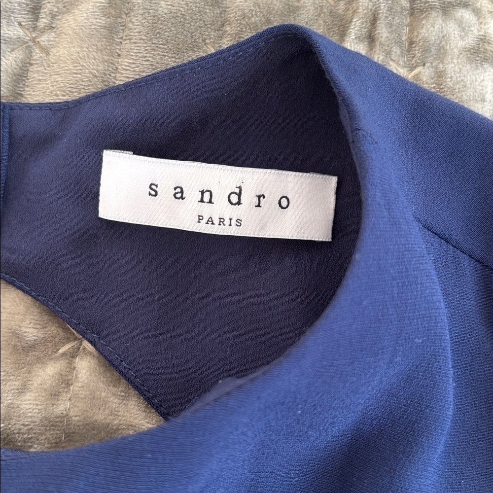 Sandro Navy Blue Ruffle Flutter Hem Sleeveless Mini Short Dress Size 1 cut out - Picture 8 of 13